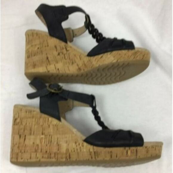 Sperry Womens SZ 6 Leather Black Cork Wedge Platform Sandals - Picture 8 of 11